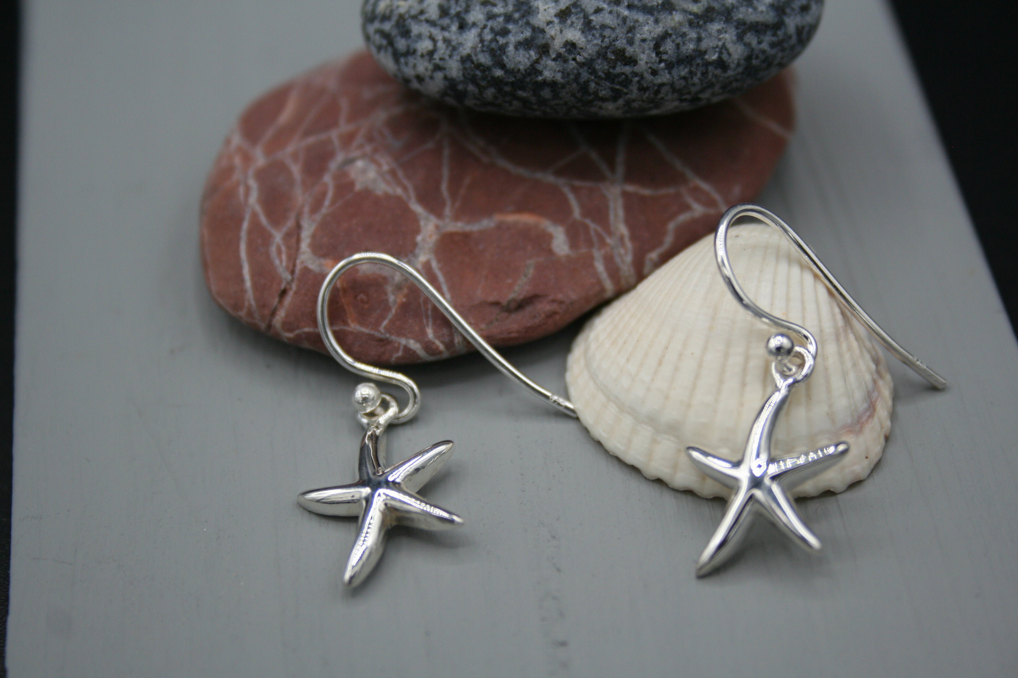 Sterling Silver Polished Starfish drop earrings on wires 10mm x 5mm