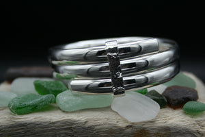 Sterling Silver Bangle polished triple band, oval 75mm x 28mm x 3.5mm bound with hammered finish clasp