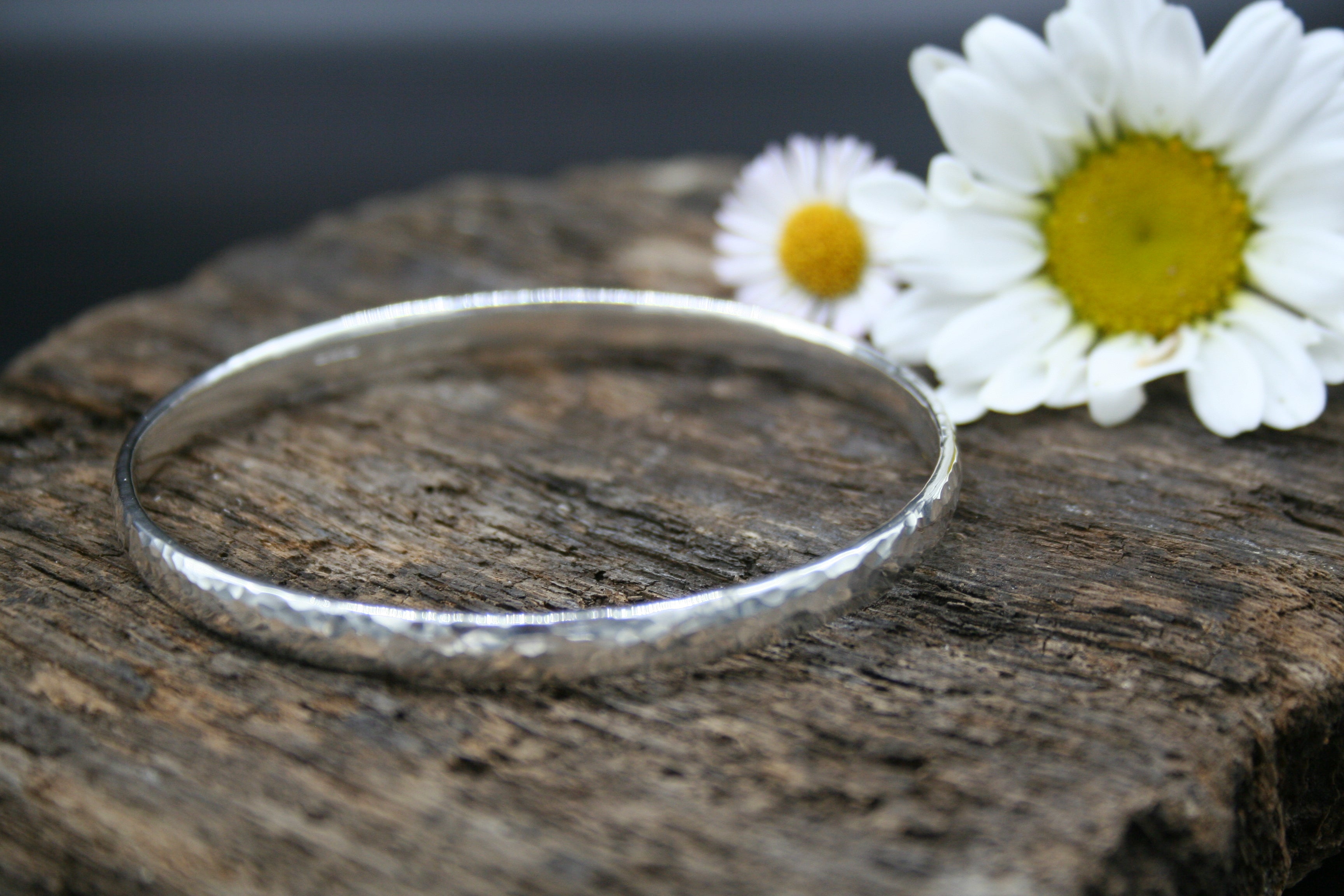 Sterling Silver Bangle. Hammered finish 70mm x 5.4mm x 2.3mm