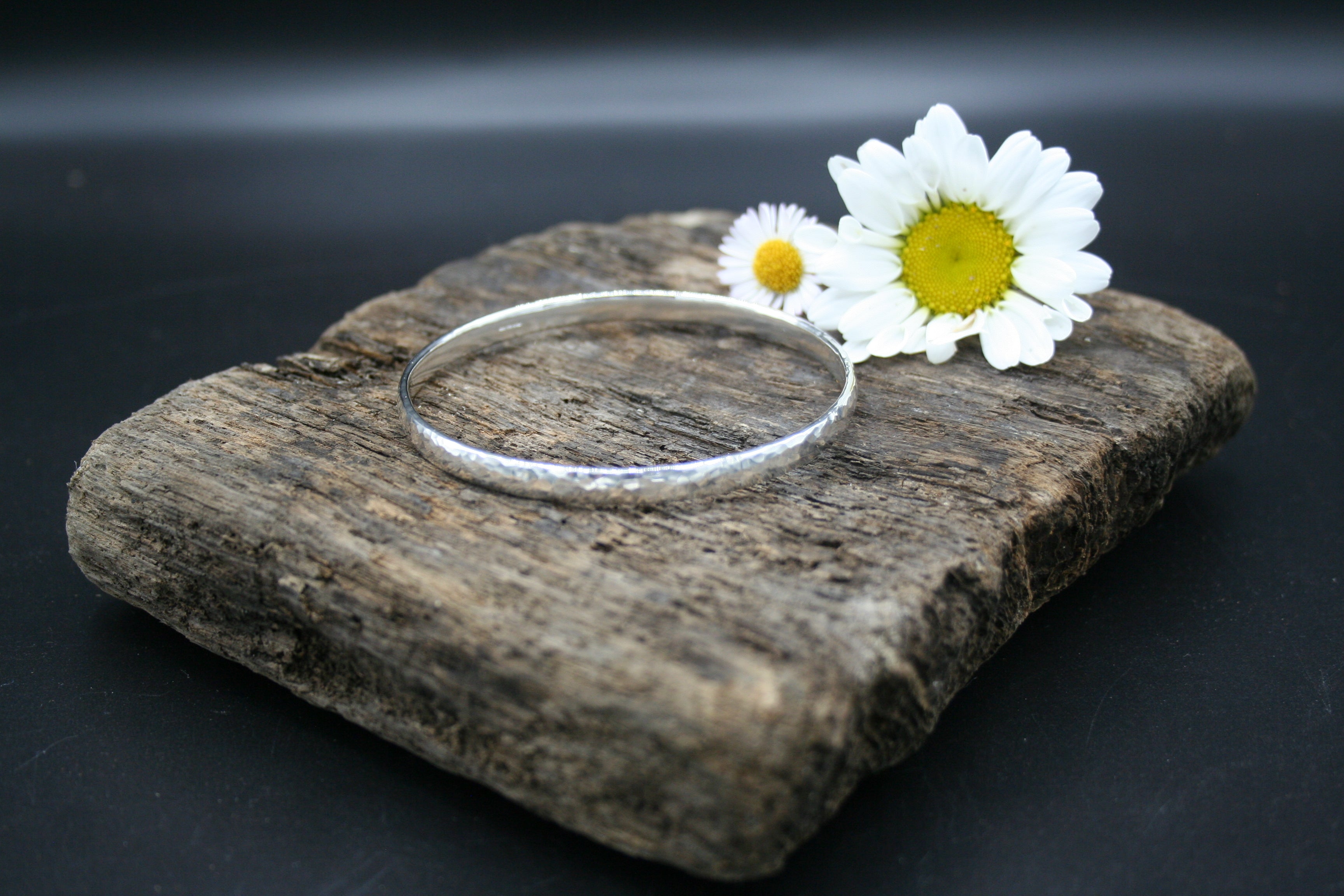 Sterling Silver Bangle. Hammered finish 70mm x 5.4mm x 2.3mm