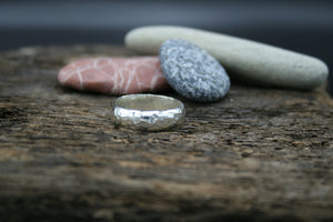 Sterling Silver half round ring. 6mm x 2mm, hammered finish size “S”