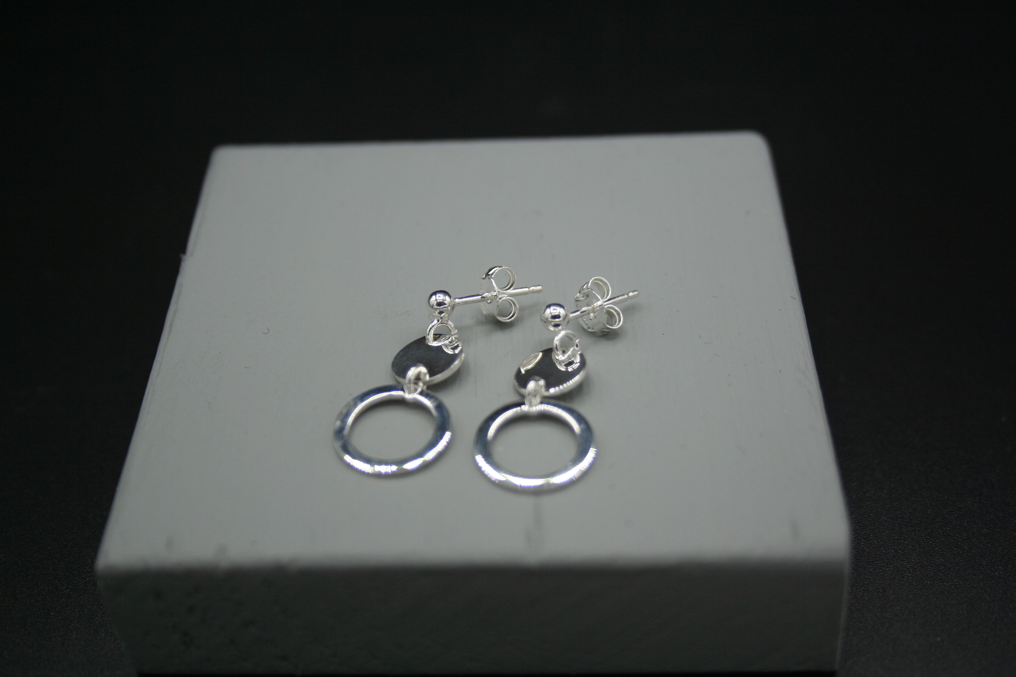 Sterling Silver Polished disc polished ring drop earrings on posts with butterfly clasp 6mm and 11mm