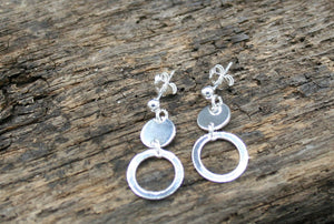 Sterling Silver Polished disc polished ring drop earrings on posts with butterfly clasp 6mm and 11mm