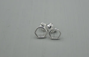 Sterling Silver polished honeycomb stud earrings on posts with butterfly clasp